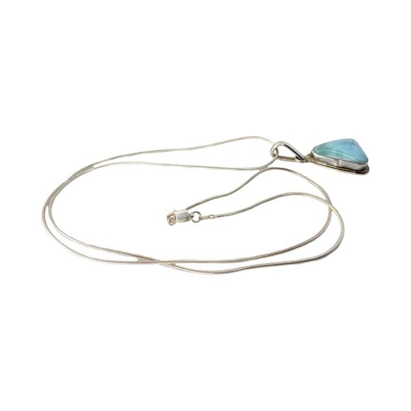 Larimar Triangle Pendant Necklace 24" 925 Sterling Silver Blue Crystal Stone - Picture 9 of 15